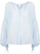 Cityshop - Placket Blouse - Women - Cotton/polyester/triacetate - One Size, Blue, Cotton/polyester/triacetate