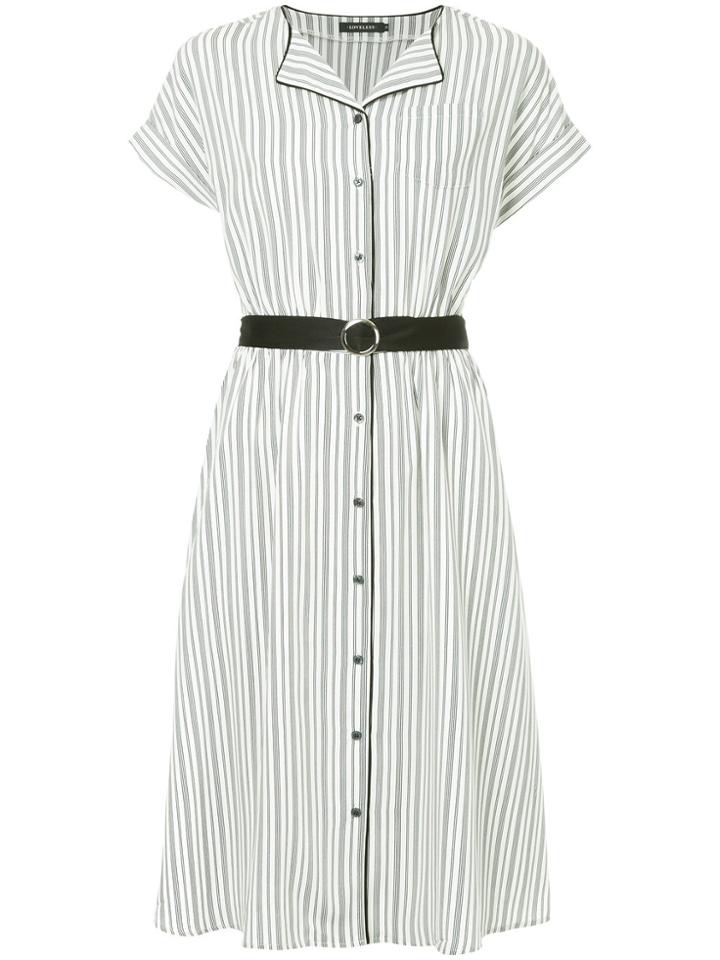 Loveless Striped Belted Shirt Dress - White
