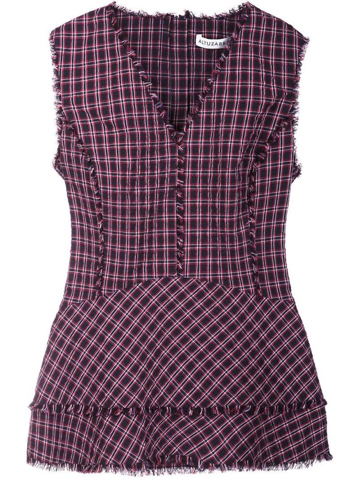 Altuzarra Plaid V-neck Blouse, Women's, Size: 36, Red, Polyester/cotton/spandex/elastane