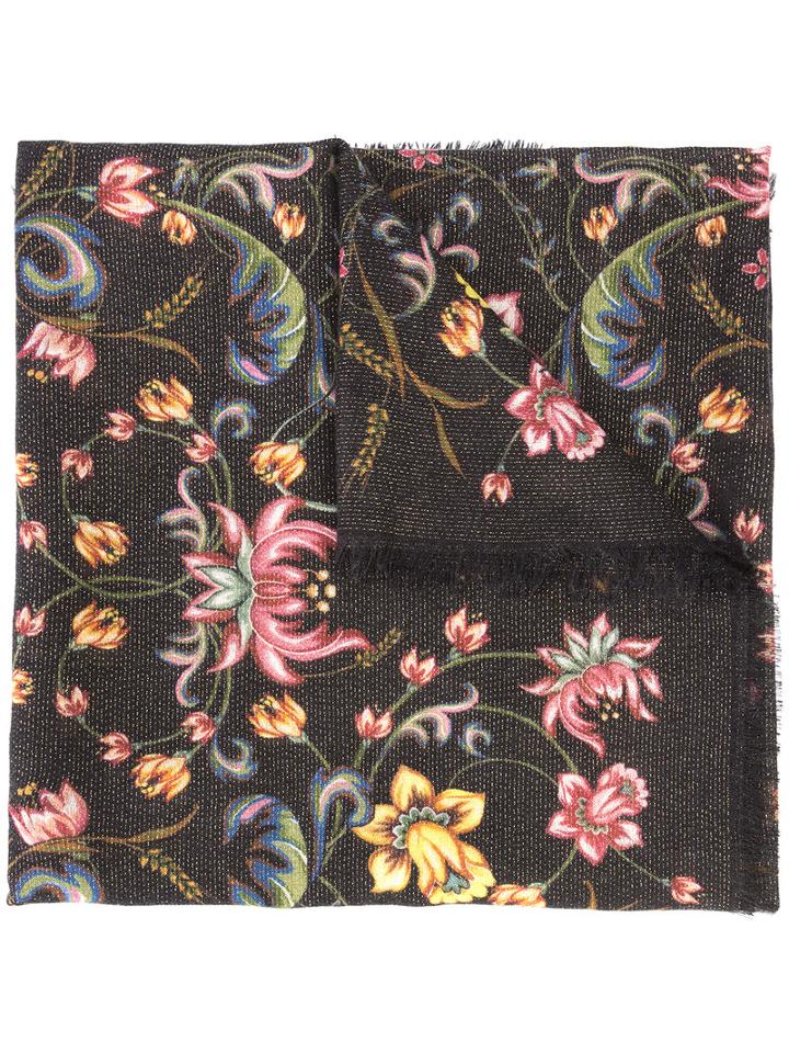 Roberto Cavalli - Floral Print Scarf - Women - Silk/polyester/cashmere/polyimide - One Size, Black, Silk/polyester/cashmere/polyimide