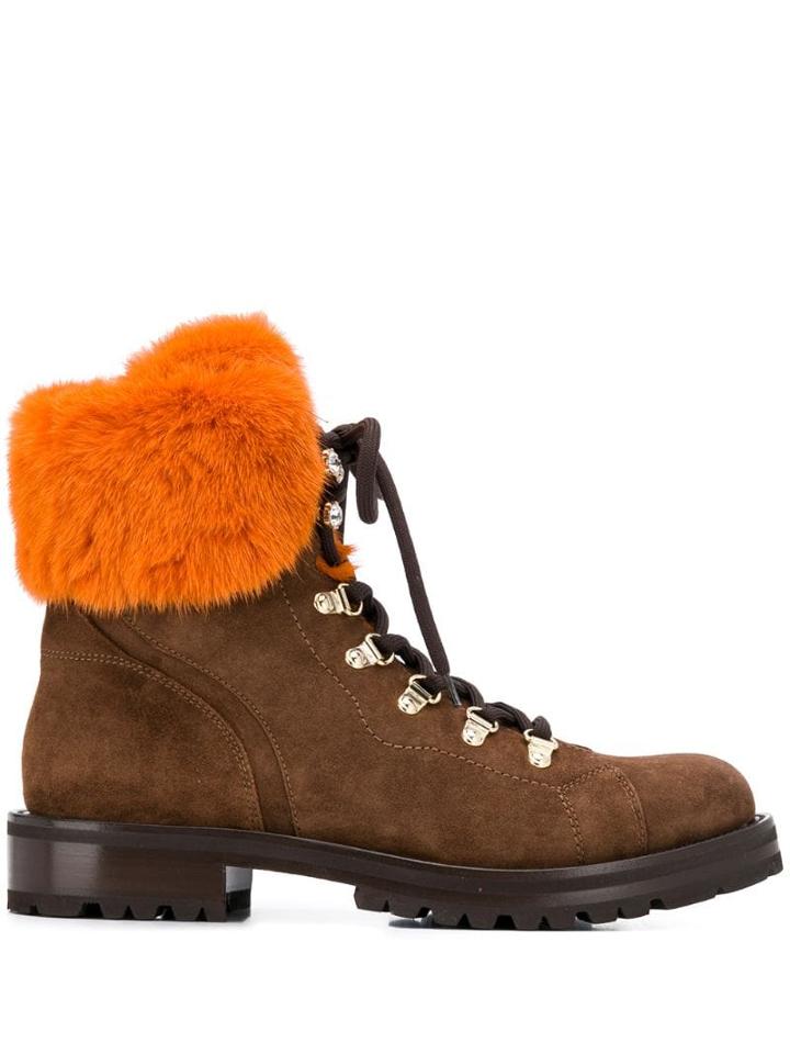 Ermanno Scervino Orange Rabbit Fur Trim Boots - Brown