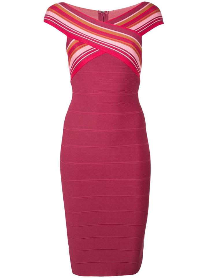 Hervé Léger Off-the-shoulder Midi Dress - Pink