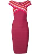 Hervé Léger Off-the-shoulder Midi Dress - Pink
