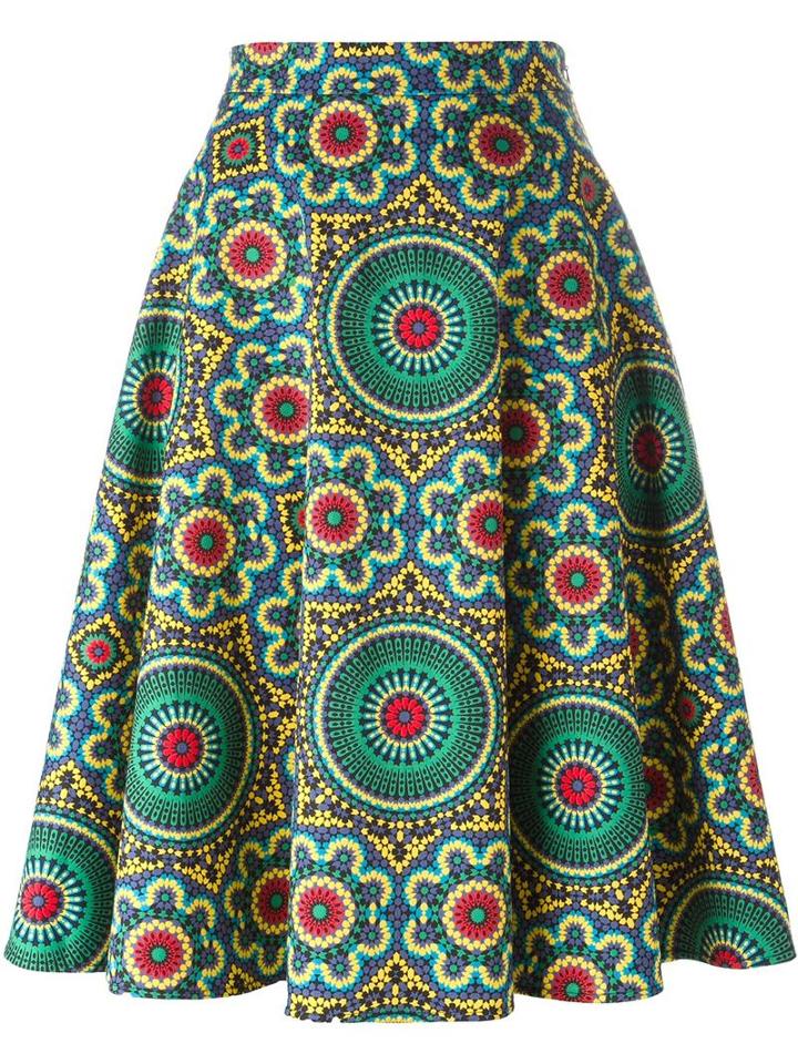 Ultràchic Printed Full Midi Skirt, Women's, Size: 40, Green, Cotton/spandex/elastane