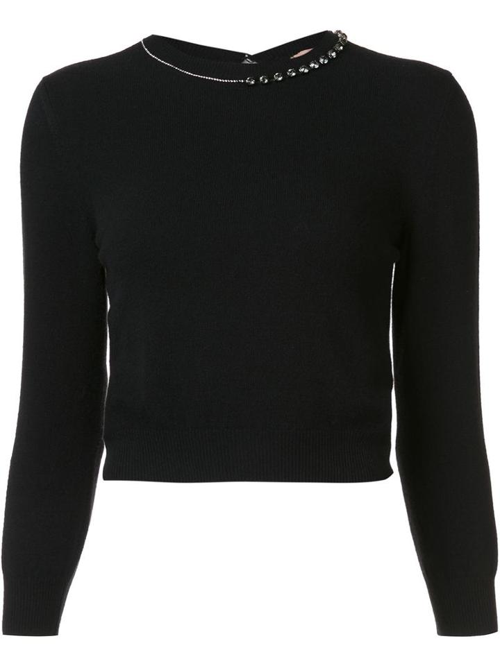 No21 Embellished Neck Cropped Jumper, Women's, Size: 38, Black, Wool