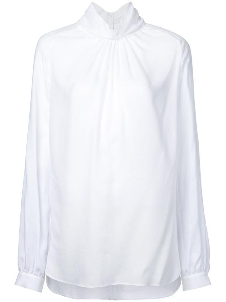Muveil - Pinch Pleat Funnel Collar Blouse - Women - Tencel - 38, White, Tencel