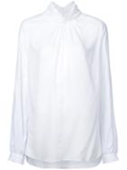 Muveil - Pinch Pleat Funnel Collar Blouse - Women - Tencel - 38, White, Tencel