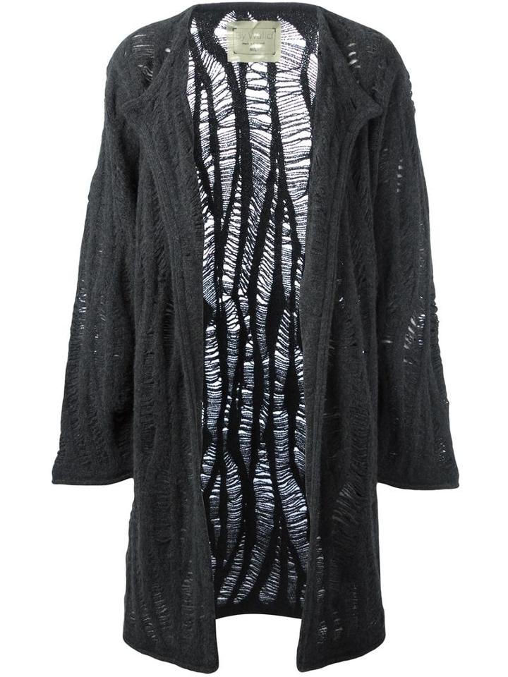 By Walid Distressed Knit Long Cardigan, Men's, Size: Small, Grey, Cashmere/polyamide/spandex/elastane
