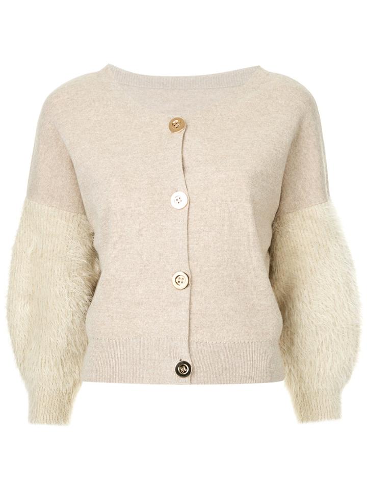 Cityshop Furry Sleeves Cardigan - Nude & Neutrals
