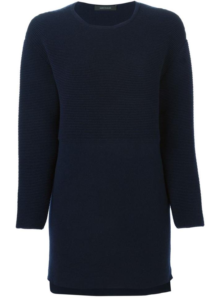 Cédric Charlier Ribbed Panel Sweater, Women's, Size: 40, Blue, Cashmere/wool