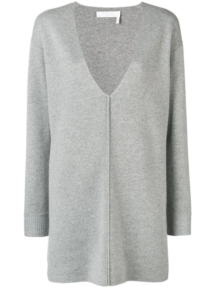 Chloé V-neck Sweater Dress - Grey