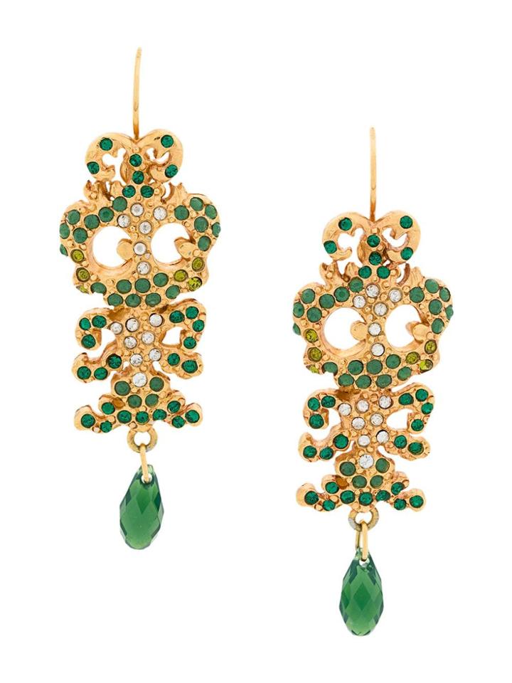 Christian Lacroix Vintage Embellished Swing Earrings - Gold