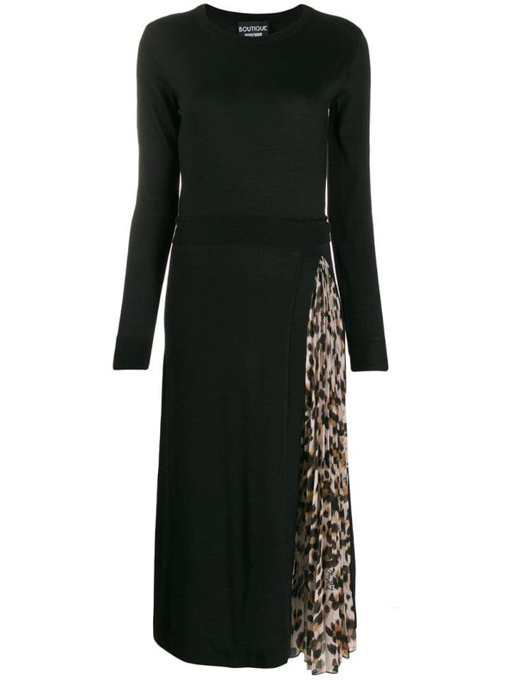 Boutique Moschino Leopard Printed Detailed Sweater Dress - Black