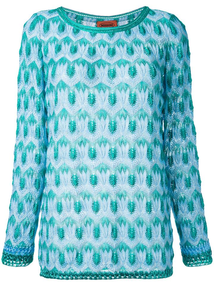 Missoni Crochet Knit Jumper, Women's, Size: 42, Blue, Polyester/cupro/viscose