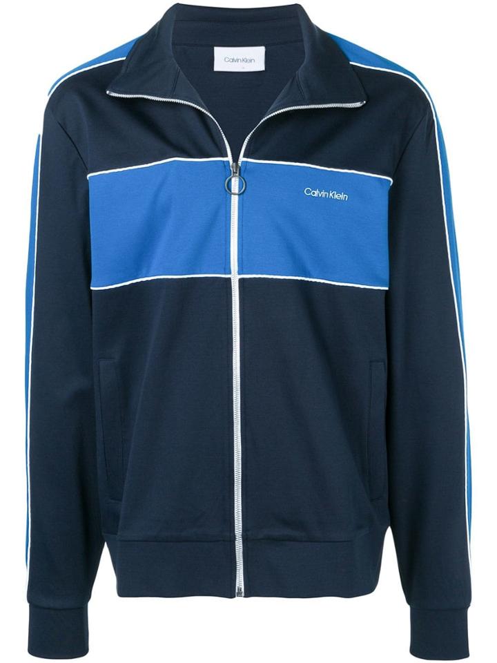 Calvin Klein Logo Panelled Track Jacket - Blue