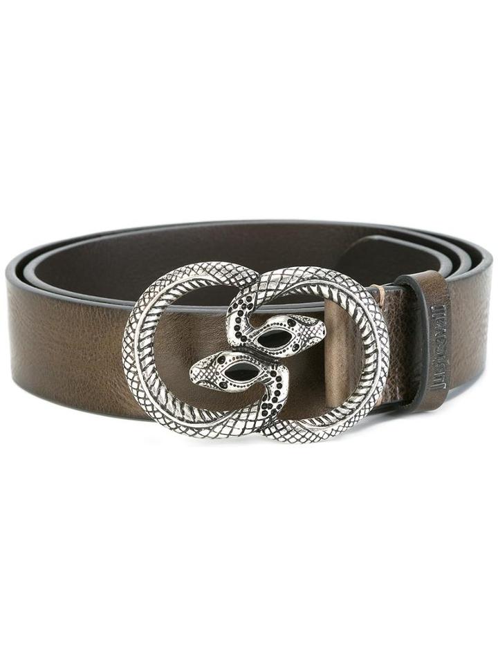 Snake Emblem Belt, Men's, Size: 95, Brown, Calf Leather, Just Cavalli