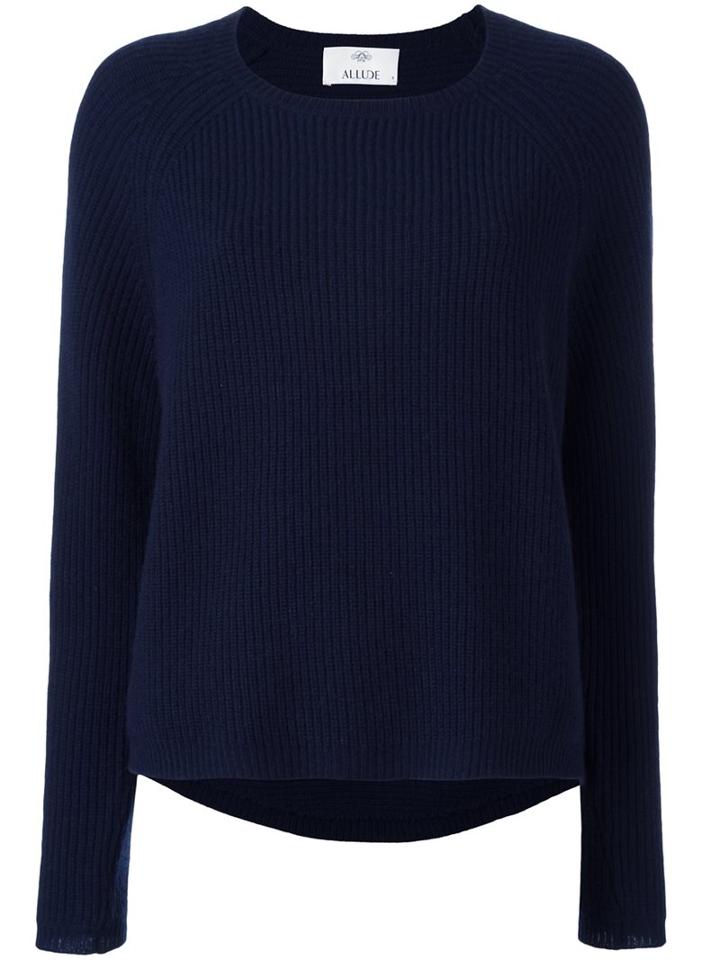 Allude Round Neck Ribbed Pullover, Women's, Size: Medium, Blue, Cashmere/virgin Wool