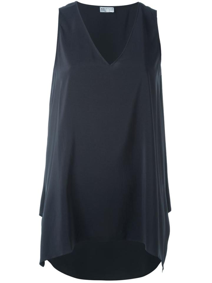 Brunello Cucinelli V-neck Tank Top, Women's, Size: Xs, Grey, Silk/spandex/elastane
