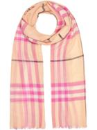 Burberry Lightweight Check Wool And Silk Scarf - Orange