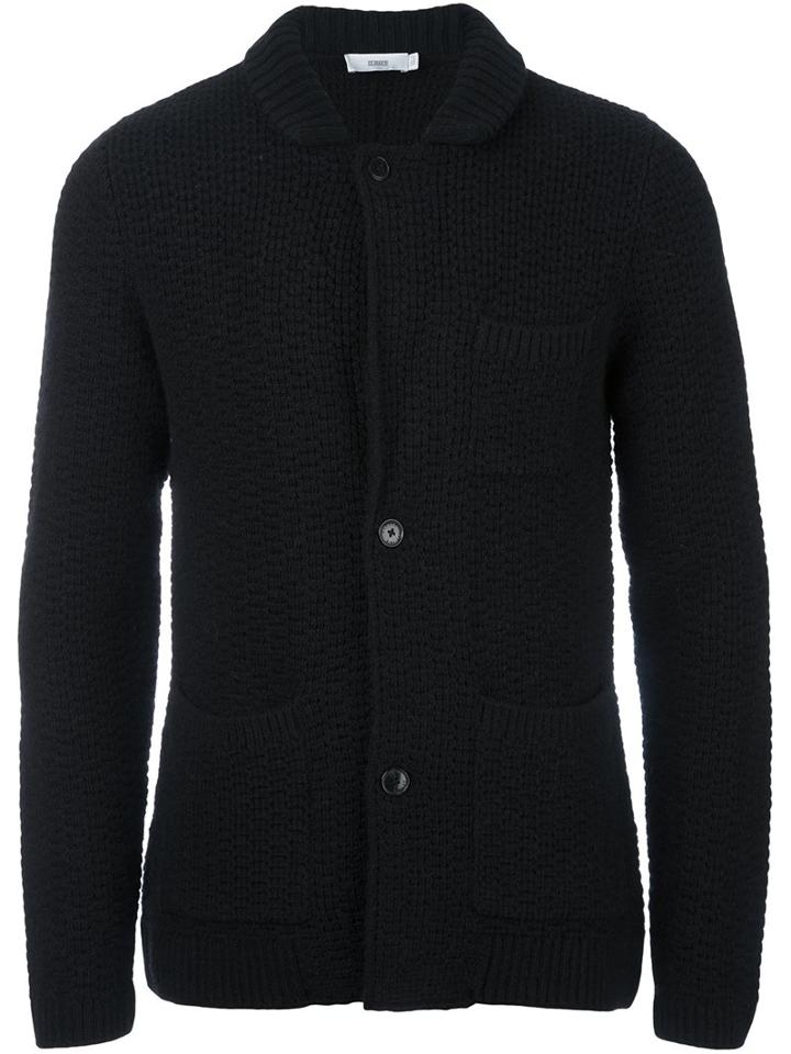 Closed Patch Pockets Cardigan, Men's, Size: Xl, Black, Acrylic/wool/alpaca