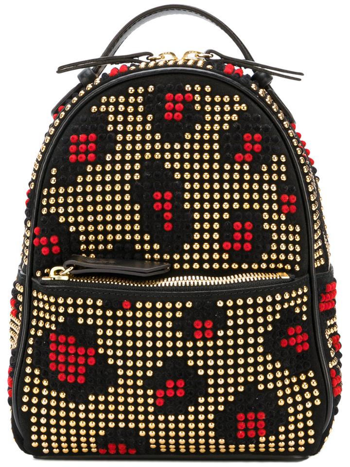 Les Petits Joueurs Studded Leopard Patch Backpack - Black