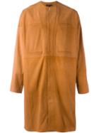 Qasimi Concealed Fastening Collarless Coat, Men's, Size: 15 1/2, Brown, Goat Skin