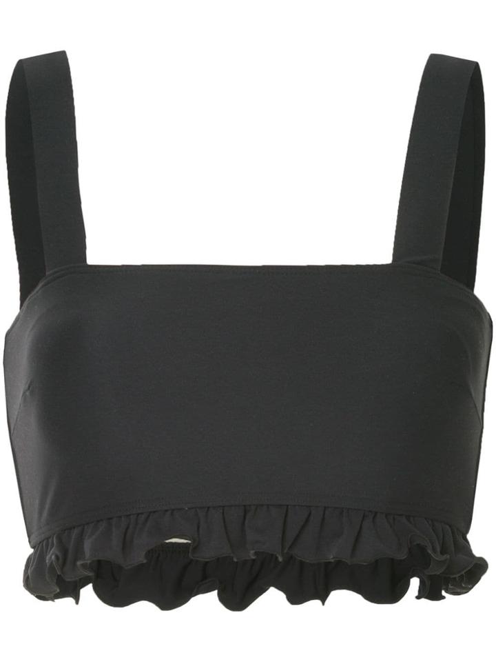 Peony Frill Crop Bikini Top - Black
