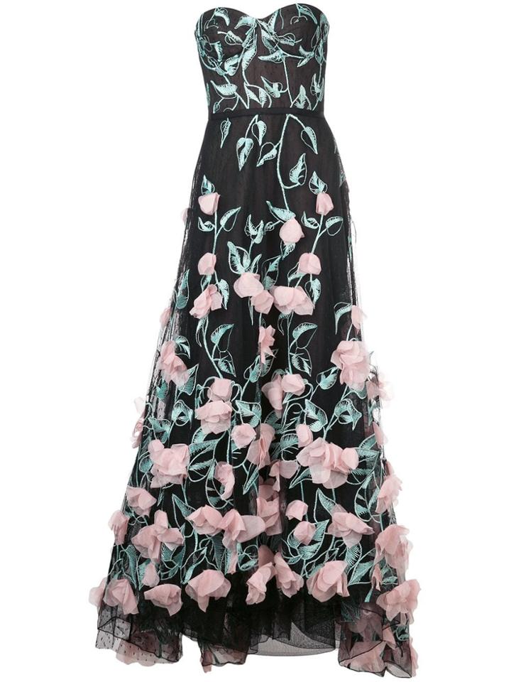 Marchesa Notte Long Floral Dress - Blue