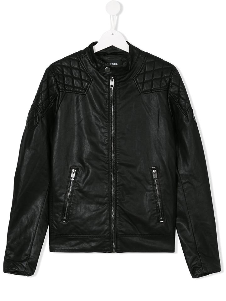 Diesel Kids Teen Faux Leather Jacket - Black