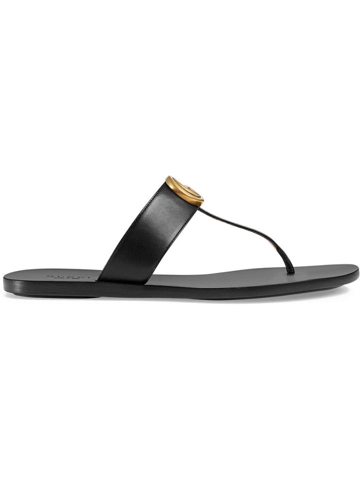 Gucci Leather Thong Sandals With Double G - Black