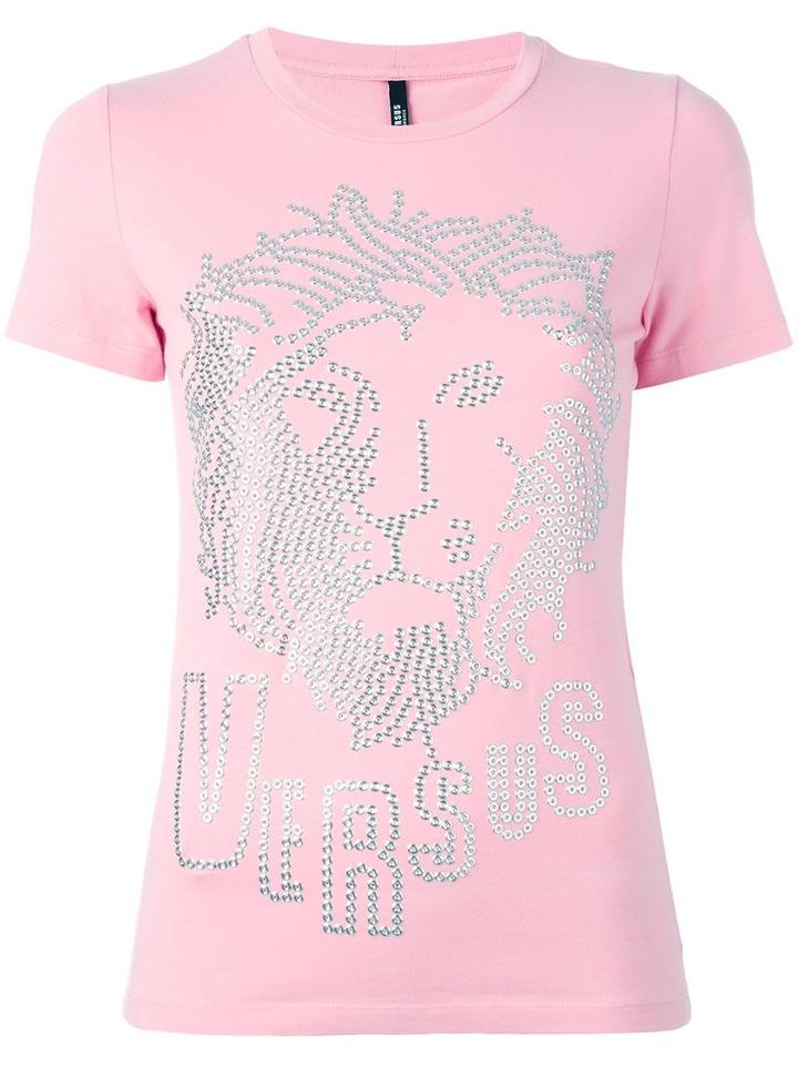 Versus Embellished Logo T-shirt, Women's, Size: Xs, Pink/purple, Cotton/spandex/elastane