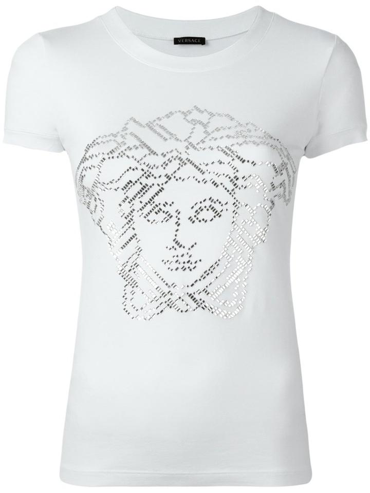 Versace Medusa Head Sequin T-shirt, Women's, Size: 42, White, Viscose/spandex/elastane