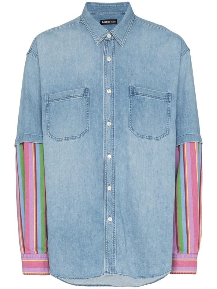 Balenciaga Long Sleeve Denim Stripe Shirt - Blue