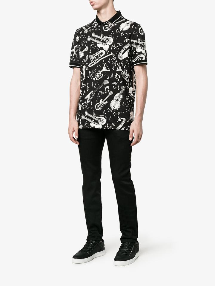 Dolce & Gabbana Printed Polo Shirt, Men's, Size: 48, Black, Cotton/silk