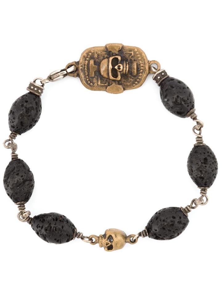 Roman Paul Skull Motif Beaded Bracelet - Black