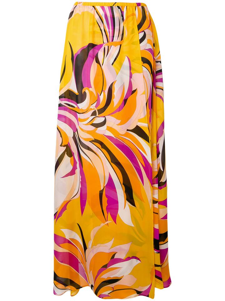 Emilio Pucci - Printed Maxi Skirt - Women - Silk - 44, Yellow, Silk