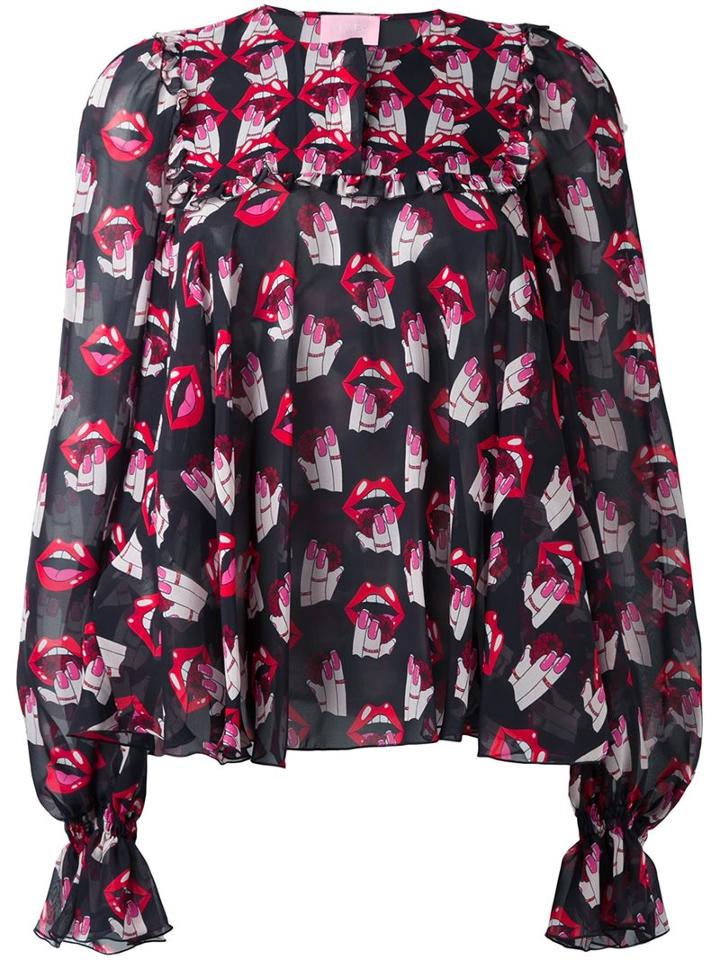 Giamba Printed Ruffle Blouse