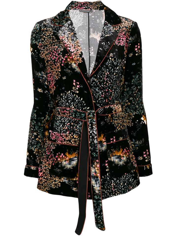 Alberta Ferretti Floral Print Velvet Jacket - Black