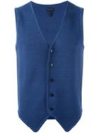 Lardini Woven Button Down Waistcoat, Men's, Size: 52, Blue, Wool