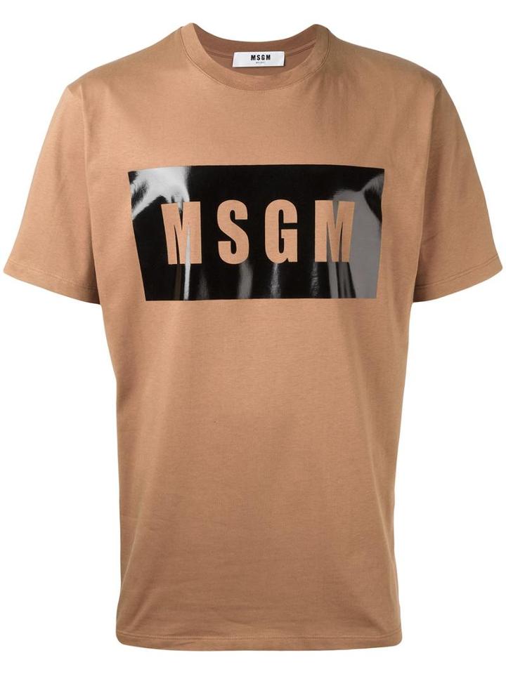 Msgm Logo Print T-shirt, Men's, Size: Large, Brown, Cotton
