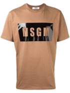 Msgm Logo Print T-shirt, Men's, Size: Large, Brown, Cotton