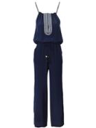 Tory Burch Embroidered Straight Leg Jumpsuit, Women's, Size: Xs, Blue, Silk