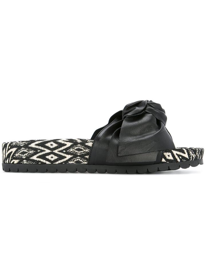 Marc Cain Geometric Print Slides With Bow Strap - Black