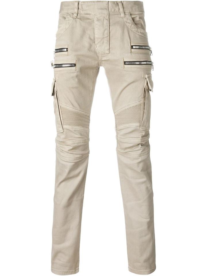 Balmain Biker Cargo Trousers, Men's, Size: 30, Nude/neutrals, Cotton/polyurethane-14