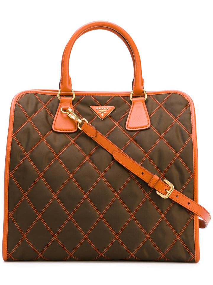 Prada - Double Handles Quilted Tote - Women - Cotton/leather - One Size, Women's, Brown, Cotton/leather