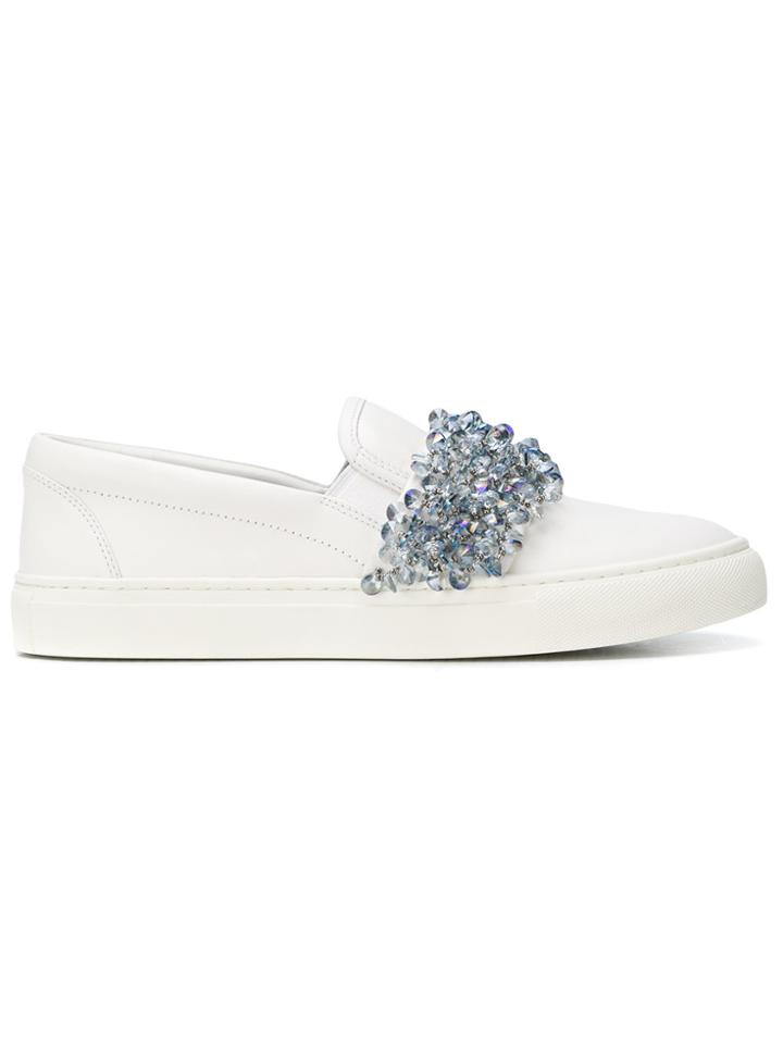 Tory Burch Logan Embellished Slip On Sneakers - White
