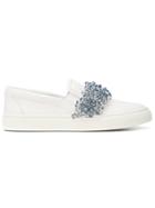 Tory Burch Logan Embellished Slip On Sneakers - White