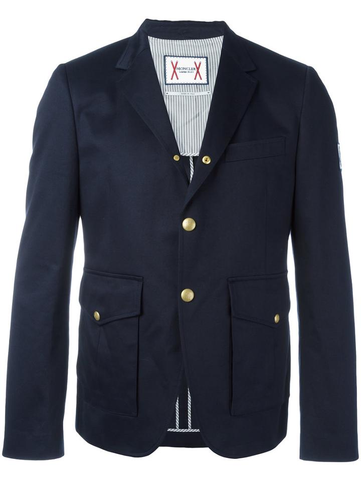 Moncler Gamme Bleu Brass Button Jacket, Men's, Size: 4, Blue, Cotton/cupro