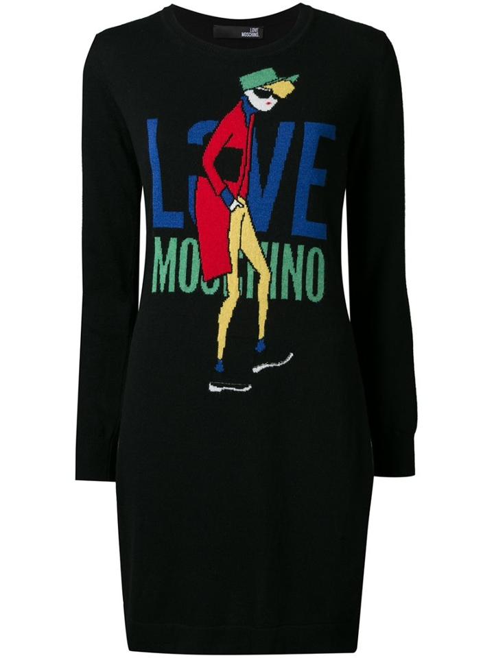 Love Moschino Logo Intarsia Sweater, Women's, Size: 42, Black, Viscose/cashmere/wool/polyimide