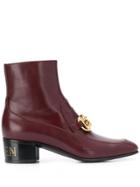 Gucci Horsebit Chain Ankle Boots - Red